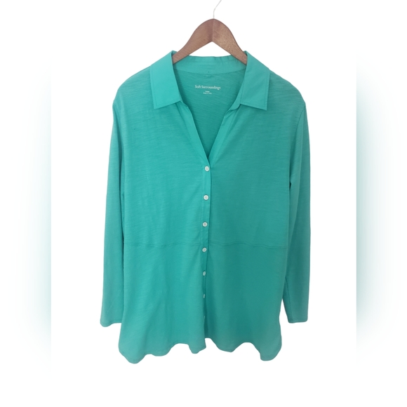 - Soft Surroundings cotton comfy light weight tunic button down top NWT. - Picture 2 of 11